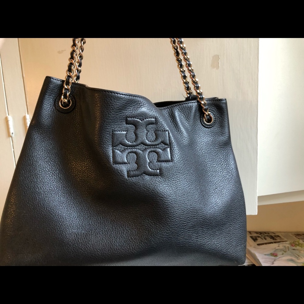 Black Leather Tory Burch Bag